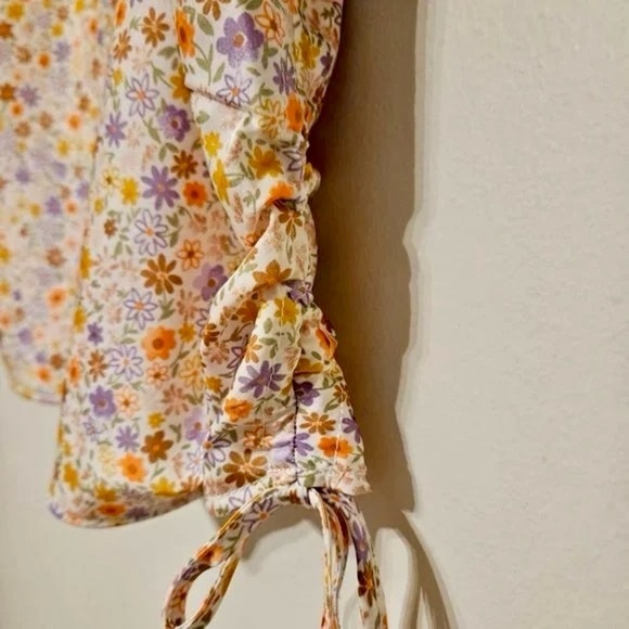 Pink Rose Floral Print Side Tie Ruched Camisole Top Multicolor Size L - Picture 11 of 13